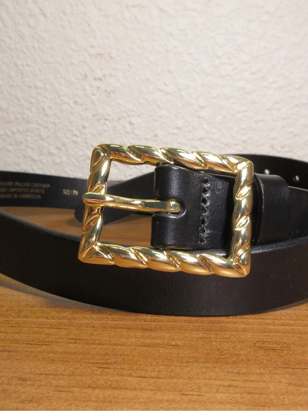 J. Crew Black Leather Belt with Gold Twisted Buckle